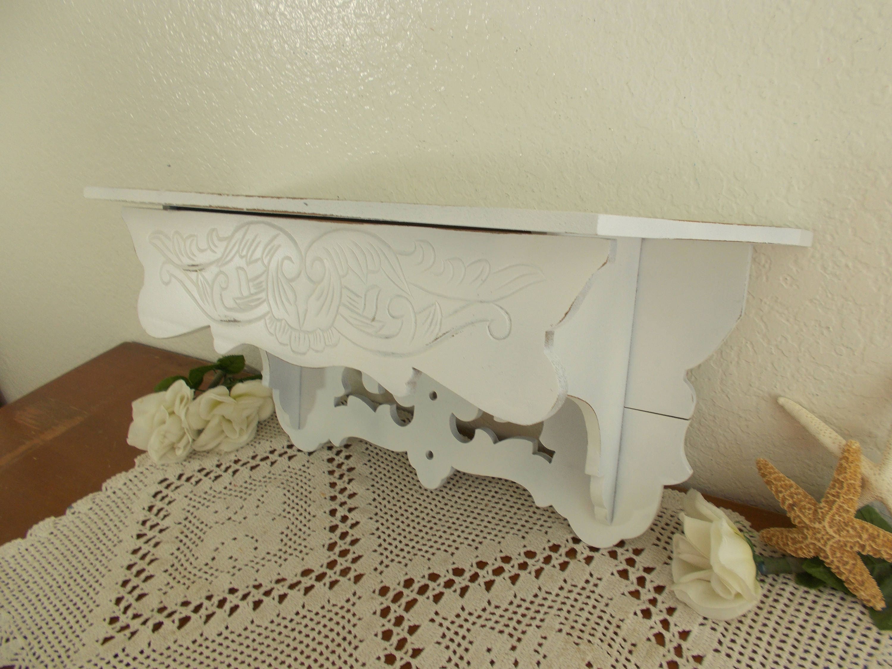 White Shabby Chic Wall Shelf up Cycled Vintage Carved Wood Etsy UK