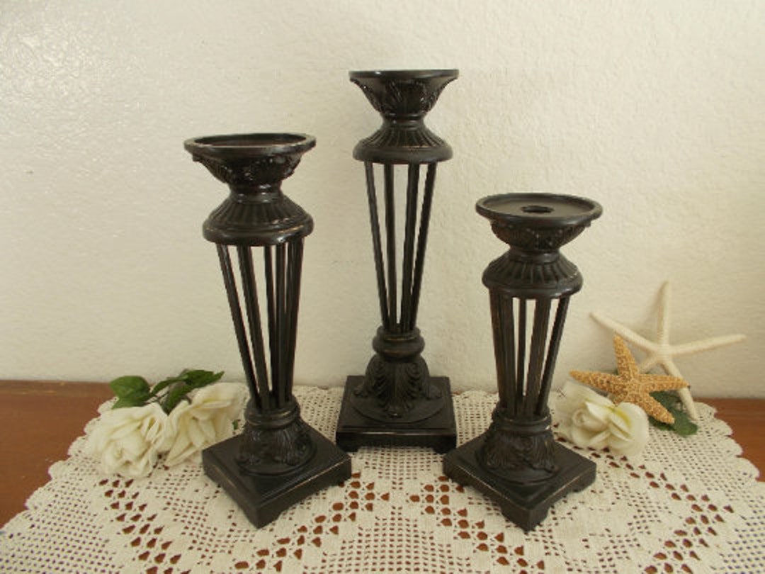 Black Candle Holder Set up Cycled Vintage Pillar Taper Candleholder ...