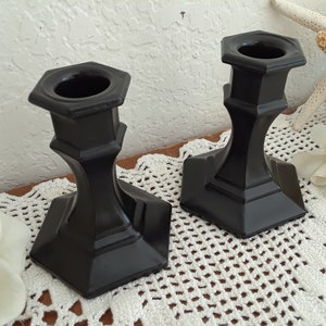 Black Taper Candle Holder Set Two Pair Candleholder Halloween Paris French Traditional Modern Goth Gothic Man Cave Home Decor Wedding Gift image 2