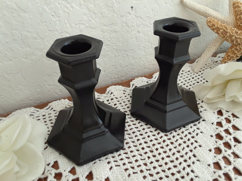 Black Taper Candle Holder Set Two Pair Candleholder Halloween Paris French Traditional Modern Goth Gothic Man Cave Home Decor Wedding Gift image 2