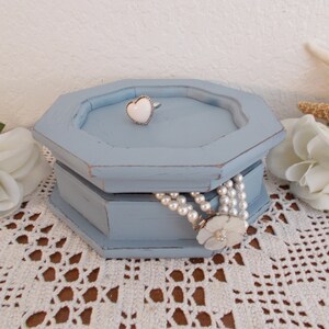 Blue Grey Jewelry Box Rustic Shabby Chic Distressed Organizer Beach Cottage French Country Home Decor Birthday Christmas Gift For Her
