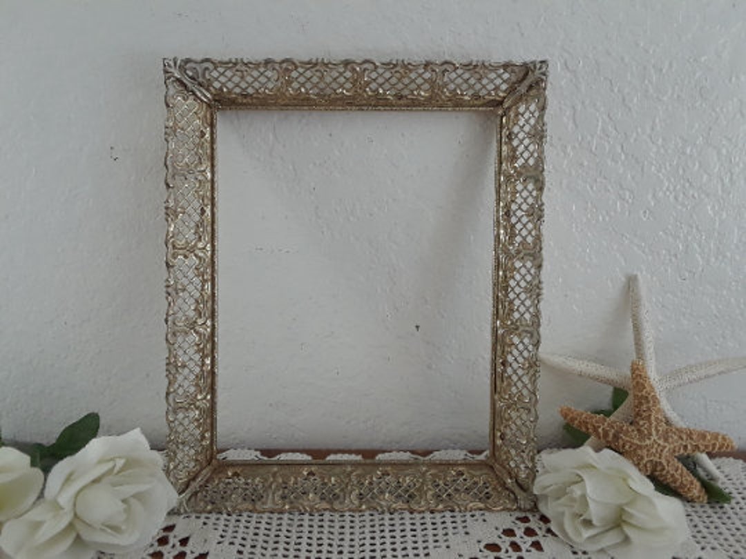 Vintage Ornate Gold & White Metal Picture Frame 8 X 10 Photo Decoration ...