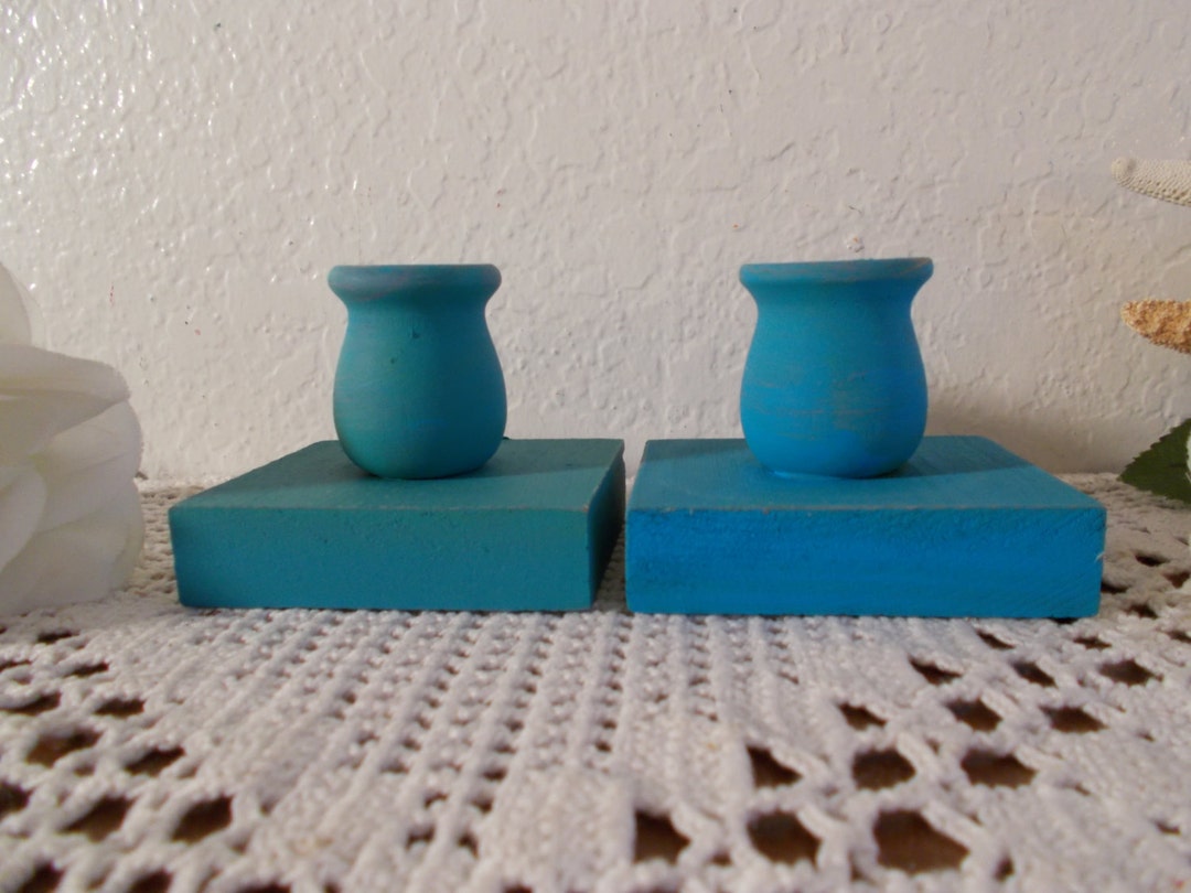 Rustic Aqua Turquoise Blue Taper Candle Holder Set up Cycled Etsy