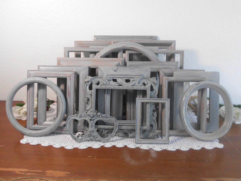 Gray Picture Frame Set Rustic Grey Photo Wall Gallery Etsy