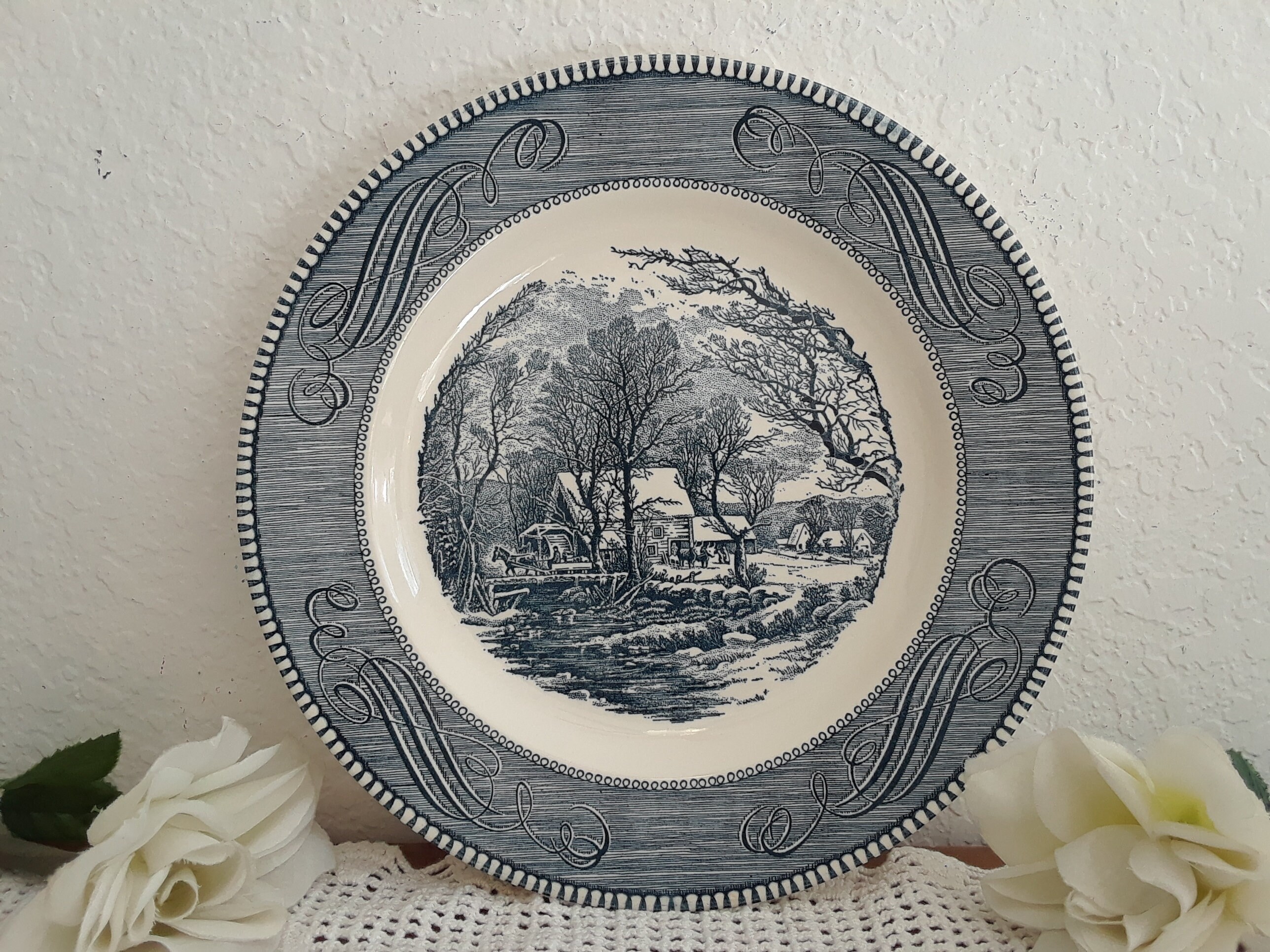 Vintage Navy Blue & White Dinner Plate Cavalier Ironstone Dish Etsy