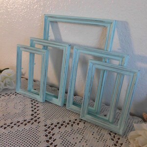 Mint Blue Green Picture Frame Set Rustic Distressed Photo Wall Gallery Collection Pastel Shabby Chic Cottage Home Decor Wedding Decoration image 3