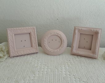 Light Blush Pink Picture Frame Set Upcycled Vintage Photo Trio Collection Romantic Shabby Chic Cottage Country Farmhouse Home Decor Gift Her