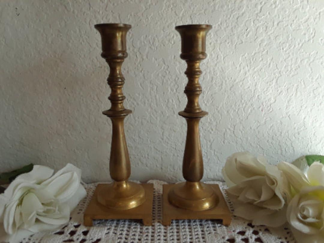 Antique Gold Cast Brass Taper Candle Holder Set Two Pair Matching ...