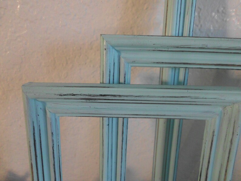 Mint Blue Green Picture Frame Set Rustic Distressed Photo Wall Gallery Collection Pastel Shabby Chic Cottage Home Decor Wedding Decoration image 5