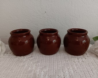 Vintage Brown Bean Pot Set Oven Baking Stoneware Kitchen Planters Mid Century Country Farmhouse Rustic Man Cave Lake House Cabin Home Decor