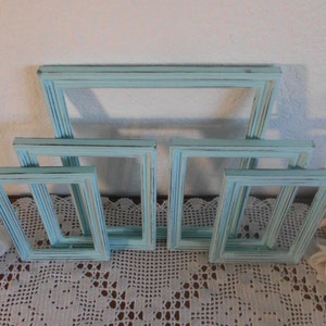 Mint Blue Green Picture Frame Set Rustic Distressed Photo Wall Gallery Collection Pastel Shabby Chic Cottage Home Decor Wedding Decoration image 4
