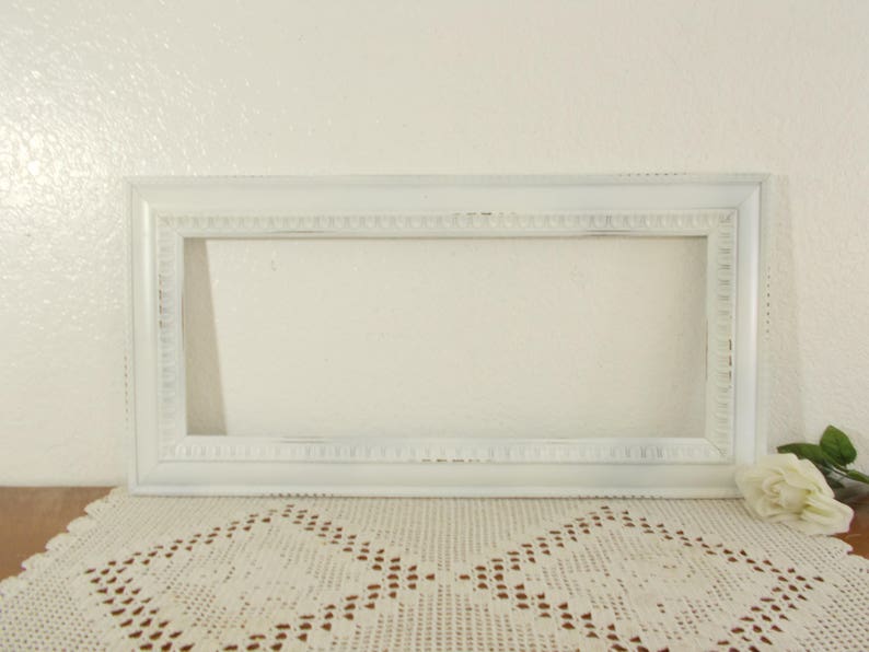 White Shabby Chic Picture Frame Up Cycled Vintage 8 x 20 Photo Decoration Country Cottage Home Decor Spring Summer Fall Winter Wedding Gift