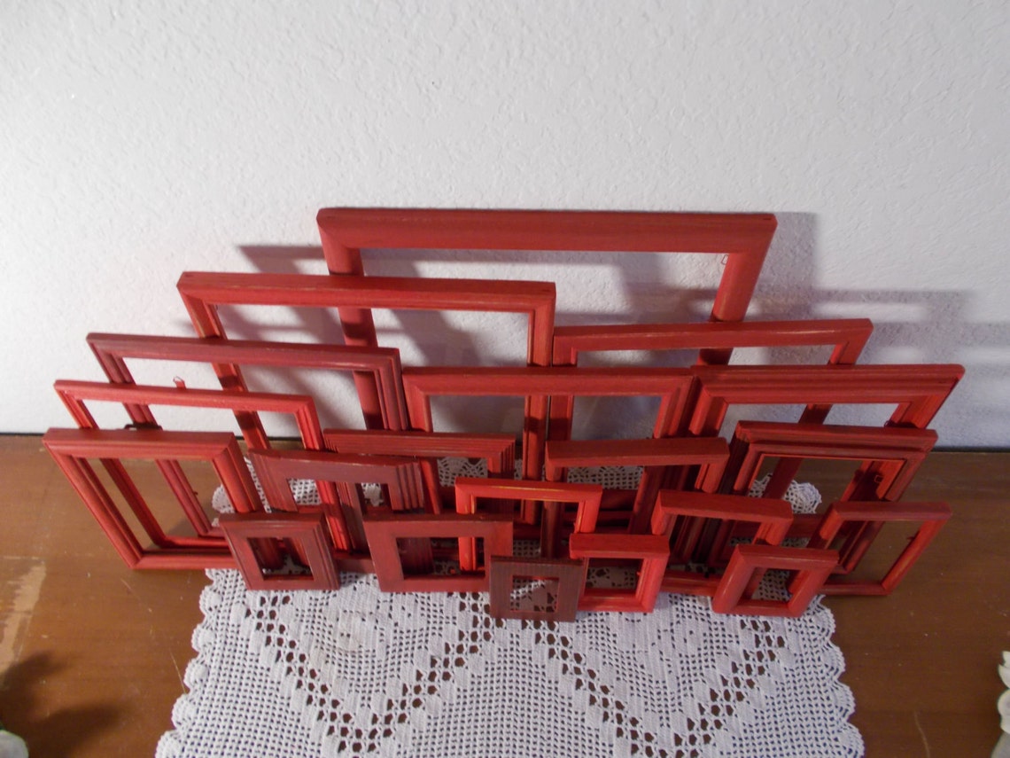 Rustic Red Frame Set Picture Photo Shabby Chic Distressed Wall Gallery ...