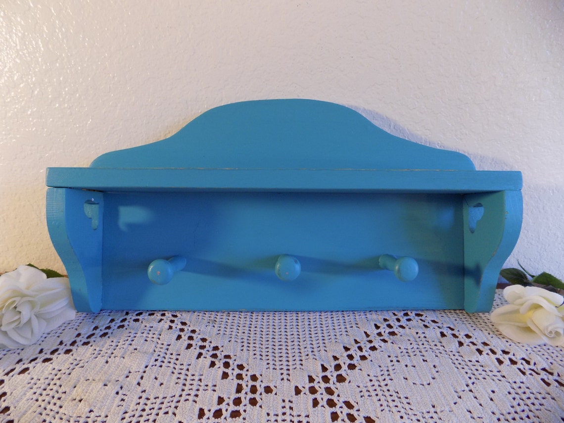 Turquoise Aqua Teal Blue Wall Shelf Hanging Peg Rack Beach | Etsy