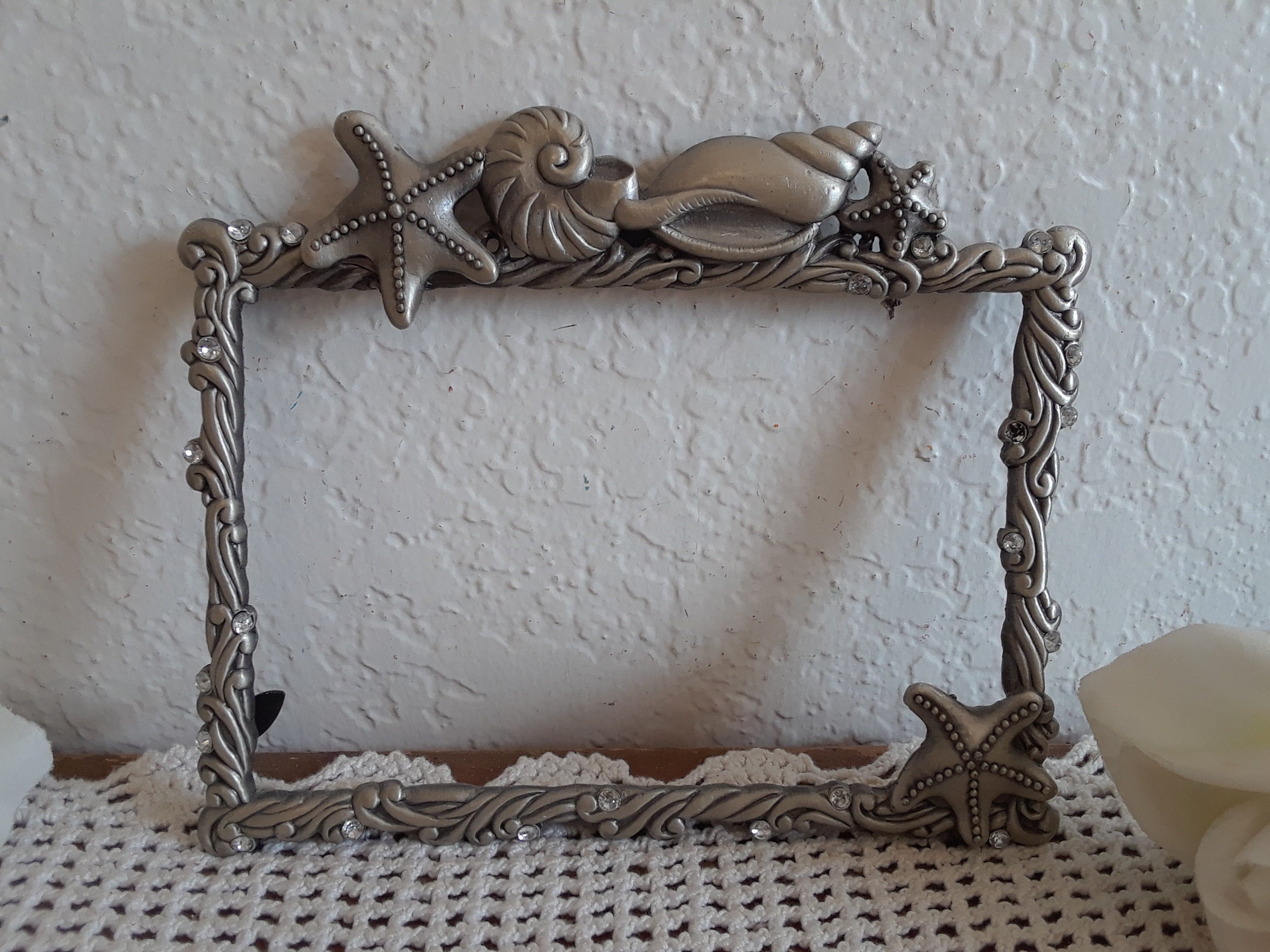 Vintage Sea Shell, Starfish, Wave & Rhinestone Silver Gray Pewter