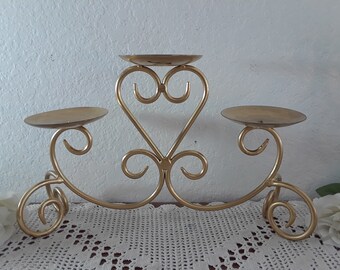 Gold Heart Wedding Unity Candelabra Up Cycled Vintage Cast Iron Pillar Candle Holder Romantic Shabby Chic Elegant Southern Home Decor Gift