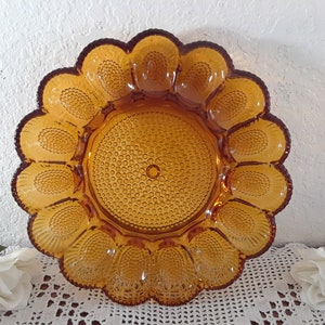 Vintage Golden Yellow Amber Glass Devil Egg Serving Tray Fall Harvest Autumn Sunflower Wedding Table Decoration Thanksgiving Buffet Decor