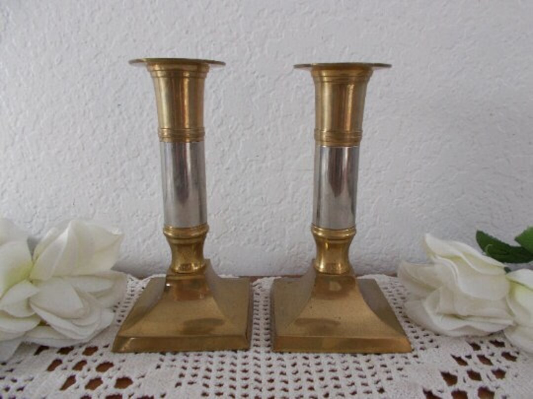 Vintage Gold Brass & Silver Metal Taper Candle Holder Set Matching Two ...