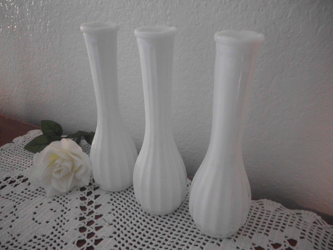 Vintage White Milk Glass Vases Wedding Instant Collection Set Etsy