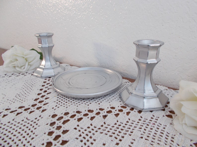 Silver Wedding Unity Candle Holder Set Shabby Chic Taper Etsy