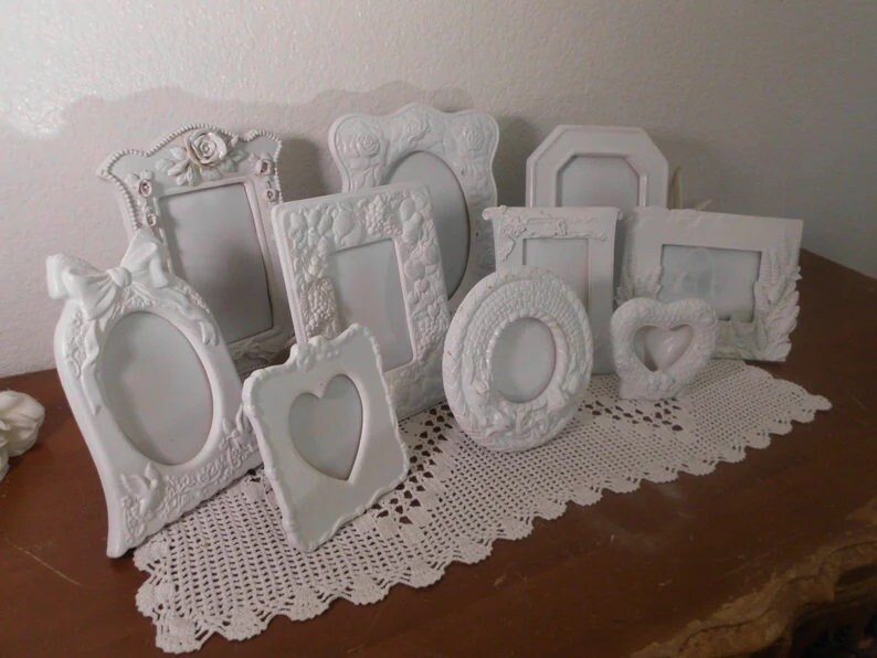 White Shabby Chic Picture Frame Set Rustic Distressed Photo Wedding Reception Decoration French Country Garden Cottage Home Decor Gift Her image 2