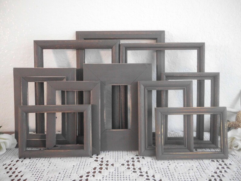 Rustic Brown Picture Frame Set Shabby Chic Distressed Photo Etsy