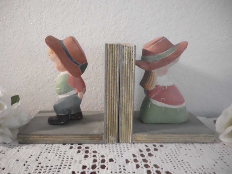 Vintage Childrens Bookend Set Boy Girl Rustic Pair of Two Door Etsy