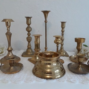 Vintage Gold Brass Taper Candle Holder Set Instant Table Collection Mid Century Hollywood Regency Country Farmhouse Home Decor Wedding Gift