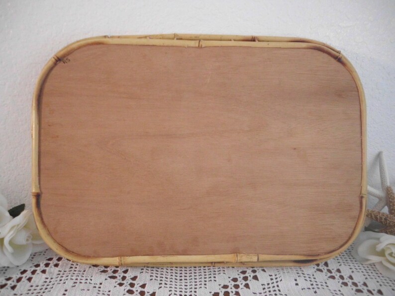 Vintage Serving Tray Bamboo and Rattan Beach Cottage Island Home Decor Tropical Luau Decoration Birthday Christmas Gift For Him Stackable image 4