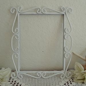 White Shabby Chic Wedding Picture Frame 8 x 10 Photo Decoration Up Cycled Vintage Metal Beach Cottage French Country Farmhouse Home Decor