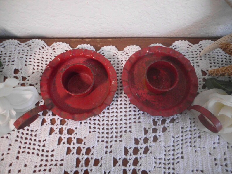 Vintage Rustic Red Candle Holder Set Retro Country Farmhouse Etsy