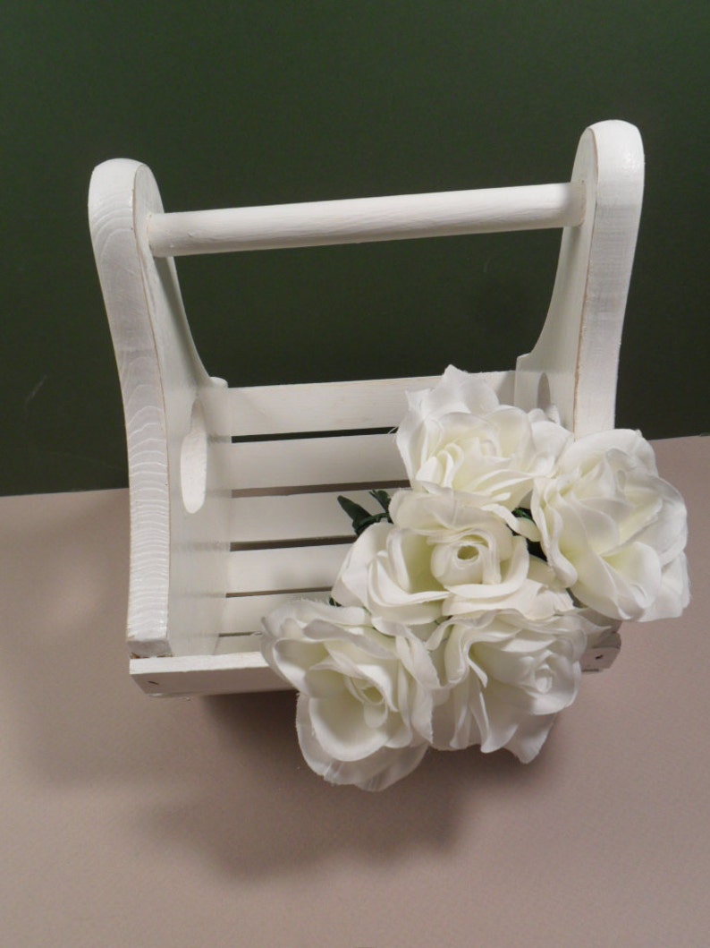 White Wedding Shabby Chic Wood Basket Beach Cottage French Country Southern Farmhouse Home Decor Lovely Romantic Gifts image 1