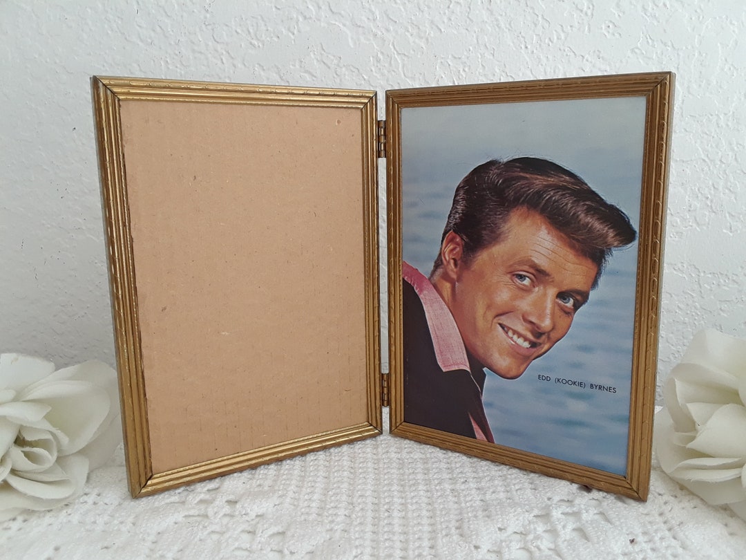 Vintage Ornate Double Hinged Gold Metal Picture Frame Folding 2 - 5 X 7 ...