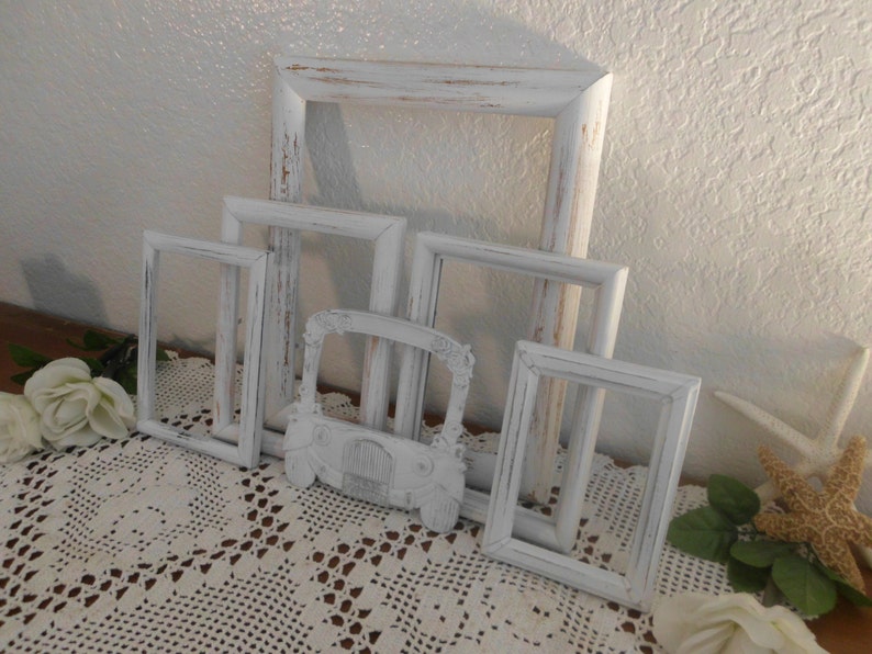 Just Married White Shabby Chic Frame Set Rustic Distressed Picture Photo Wedding Reception Decoration Country Cottage Home Decor Gift Her
