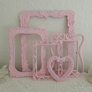 Marco de fotos rosa reciclado vintage con forma de corazón y flores, decoración de pared para galería de fotos, estilo romántico parisino francés, estilo cabaña, decoración para dormitorio de niña.