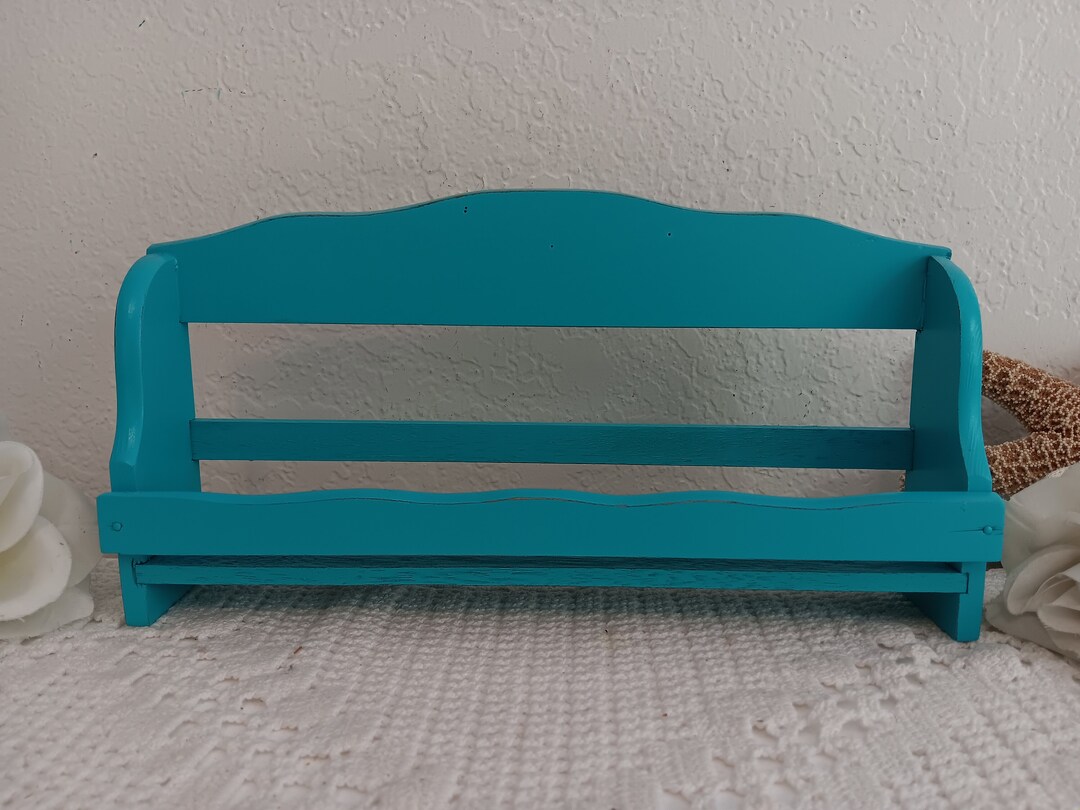 Aqua Turquoise Blue Spice Rack Shelf Upcycled Vintage Rustic Shabby ...