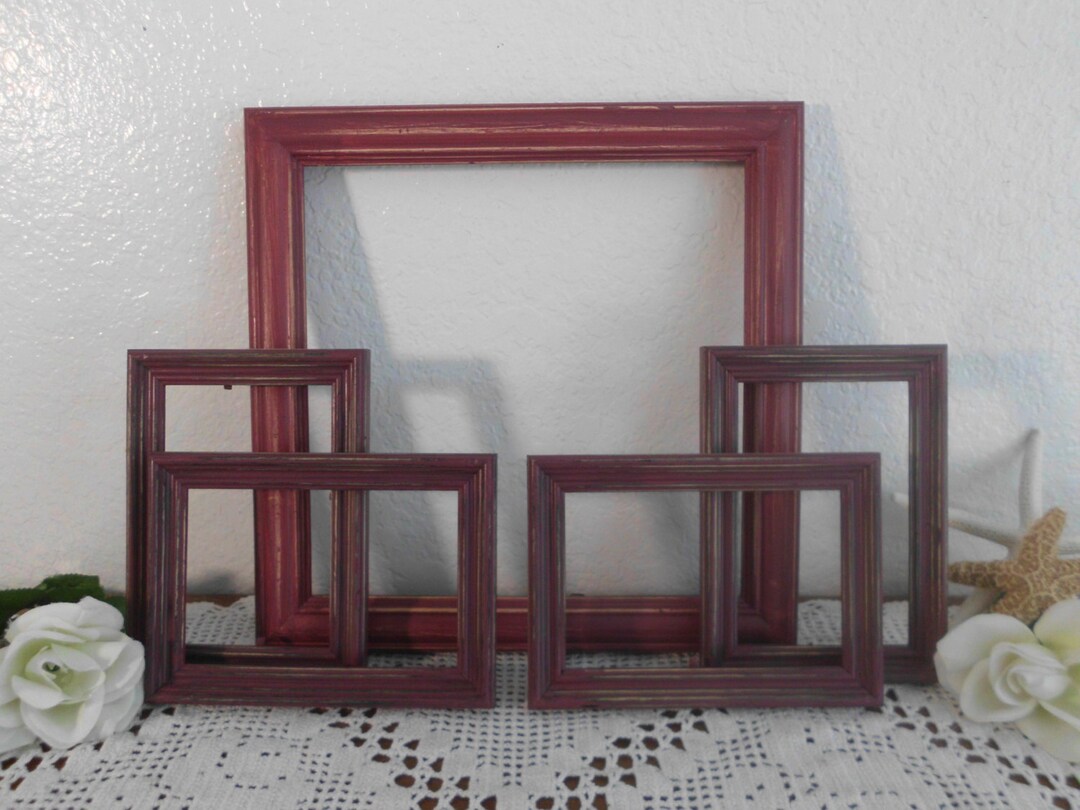 Country Barn Red Frame Set Rustic Shabby Chic Distressed Picture Photo ...