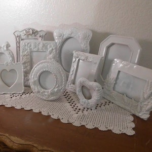 White Shabby Chic Picture Frame Set Rustic Distressed Photo Wedding Reception Decoration French Country Garden Cottage Home Decor Gift Her image 3