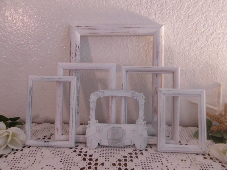 Just Married White Shabby Chic Frame Set Rustic Distressed Picture Photo Wedding Reception Decoration Country Cottage Home Decor Gift Her