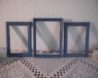 Blue Picture Frame Set Rustic Shabby Chic Distressed Photo Decoration Beach Cottage Coastal Seaside Tropical Island Nautical Home Decor Gift