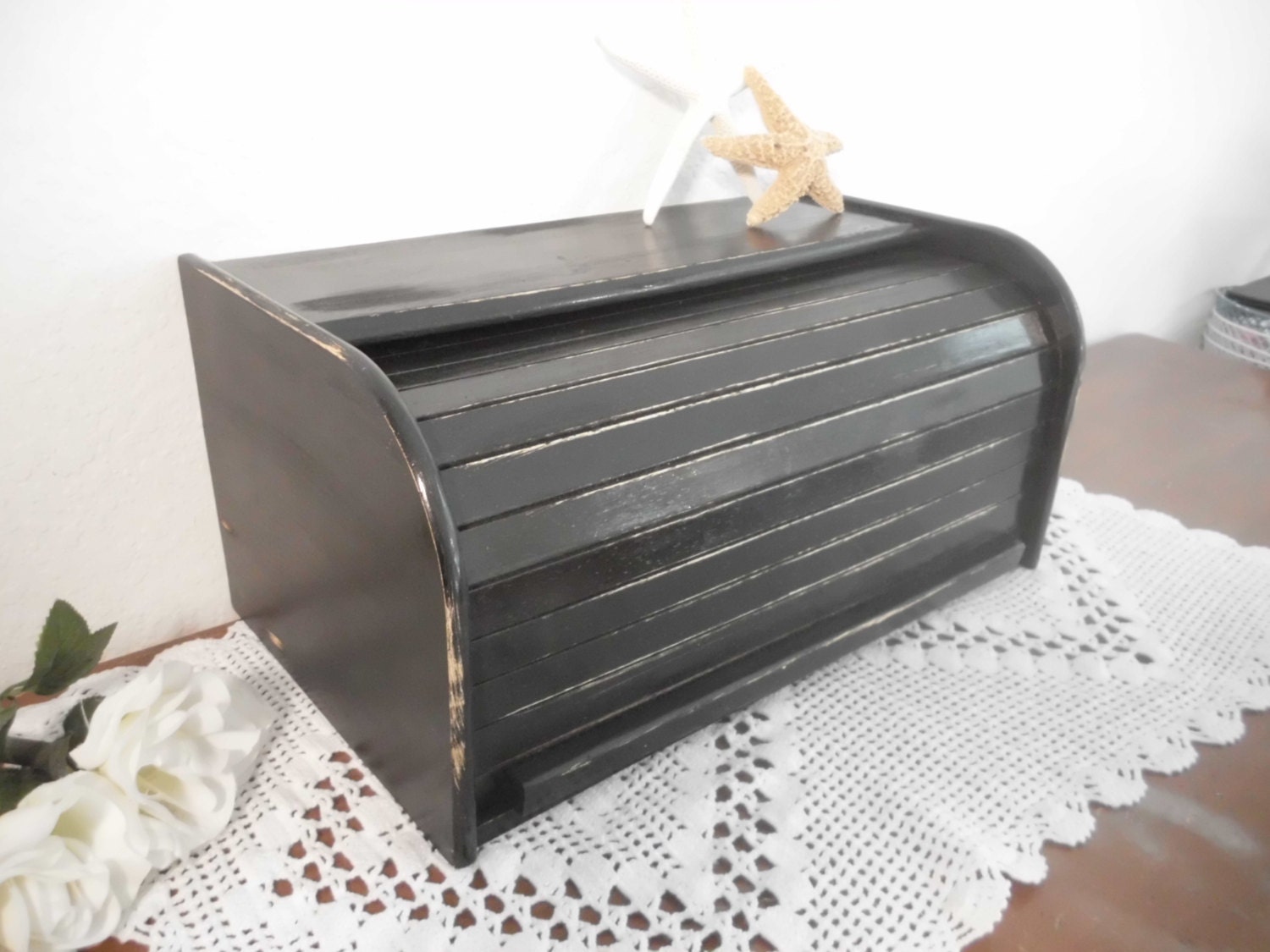 Black Bread Box Rustic Shabby Chic Distressed Wood Storage Etsy