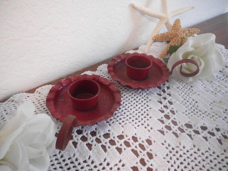 Vintage Rustic Red Candle Holder Set Retro Country Farmhouse Etsy