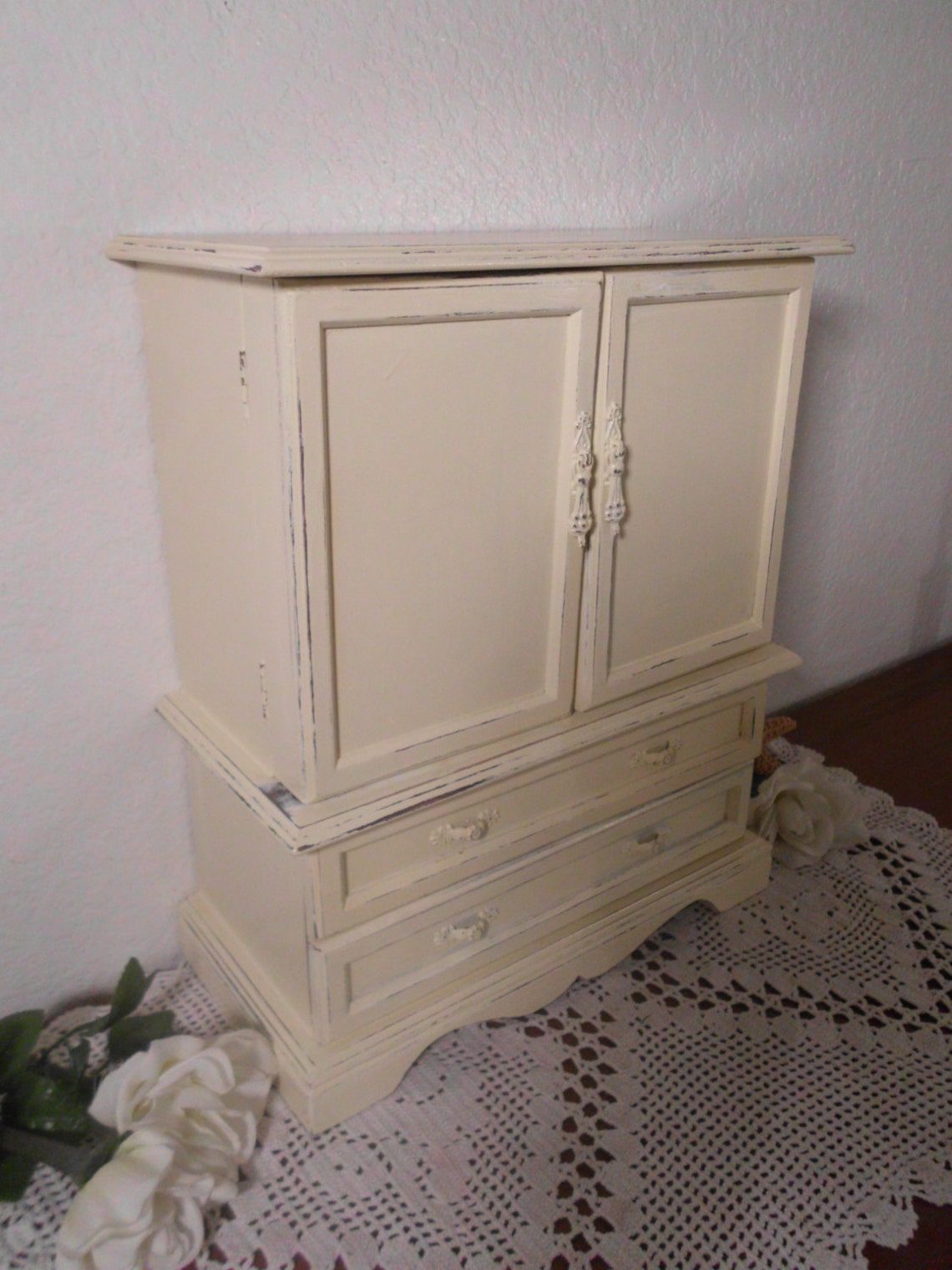 Large Ivory Cream Jewelry Box Rustic Shabby Chic Distressed Etsy