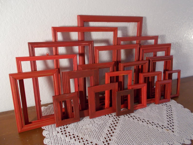 Rustic Red Frame Set Picture Photo Shabby Chic Distressed Wall Gallery ...