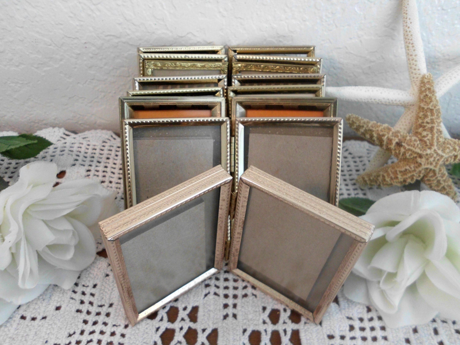 Vintage Gold Metal Double Hinged Picture Frame 2 3 X 4 Etsy