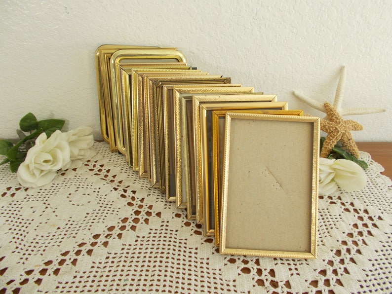 Vintage Gold Metal Picture Frame 3.25 x 4.25 Photo Decoration Mid Century Hollywood Regency Home Decor Rustic Shabby Chic Country Wedding 