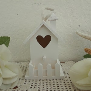 White Shabby Chic Bird House Christmas Tree Ornament English Garden Cottage French Country Farmhouse Home Decor Rustic Wedding Decoration