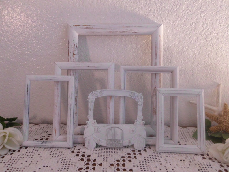 Just Married White Shabby Chic Frame Set Rustic Distressed Picture Photo Wedding Reception Decoration Country Cottage Home Decor Gift Her