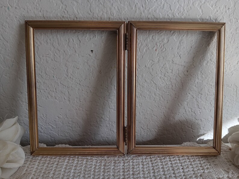 Vintage Gold Metal Hinged Picture Frame 2 Folding Double Sided 5 X 7 ...