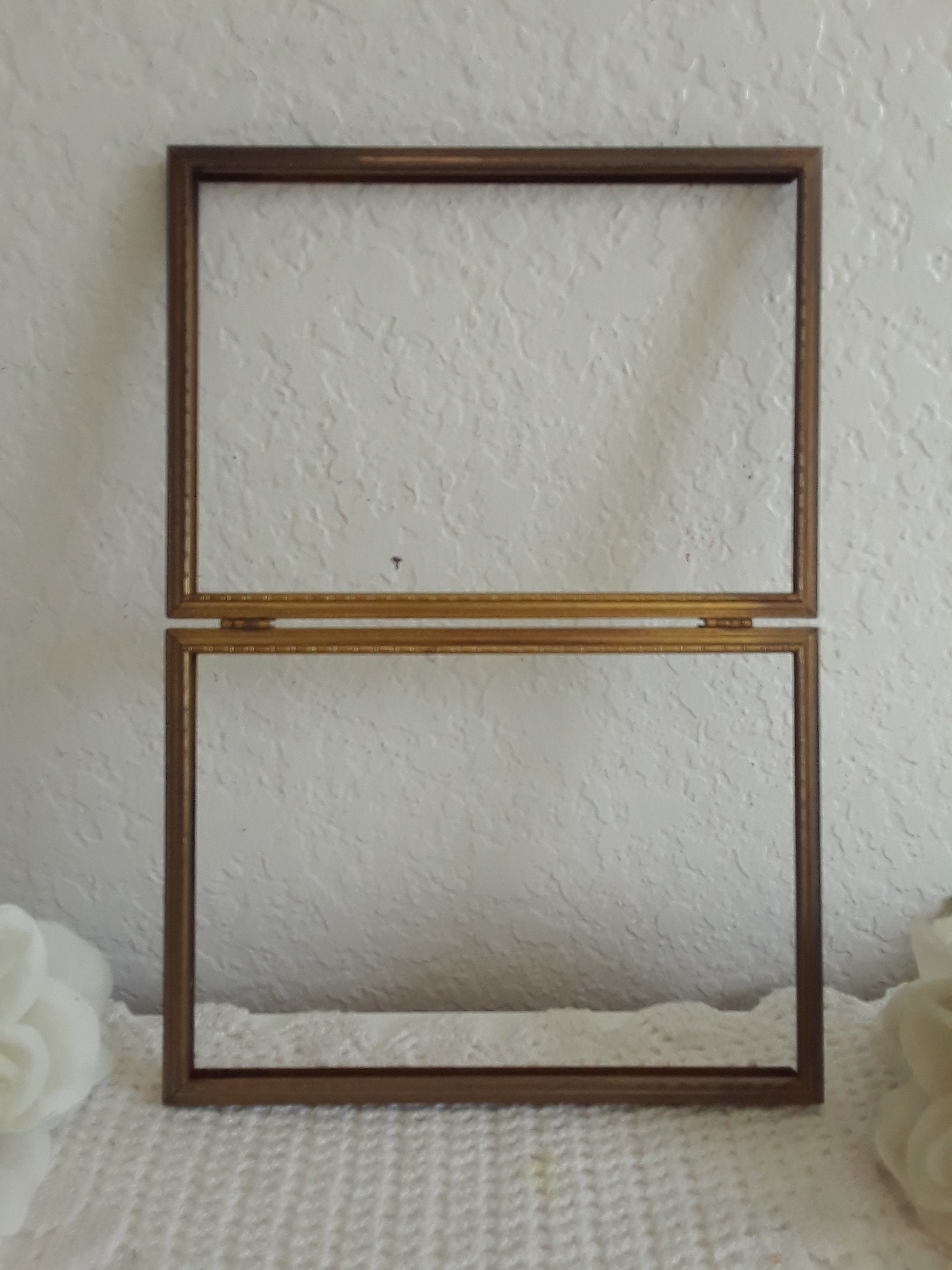 Vintage Ornate Double Hinged Dark Gold Brass Picture Frame Folding 2 ...
